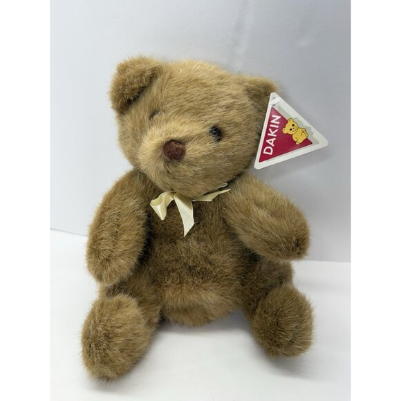 Vintage 1990 Dakin Muffin Bear 11" Model #89-1240 Plush Brown With Bow And Tag - Picture 1 of 13